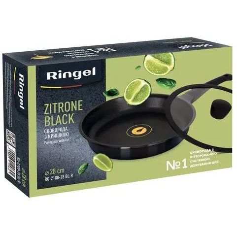 Сковорода глубокая Ringel Zitrone Black, с крышкой, 28 см, черная (RG-2108-28 BL-R) - фото 5