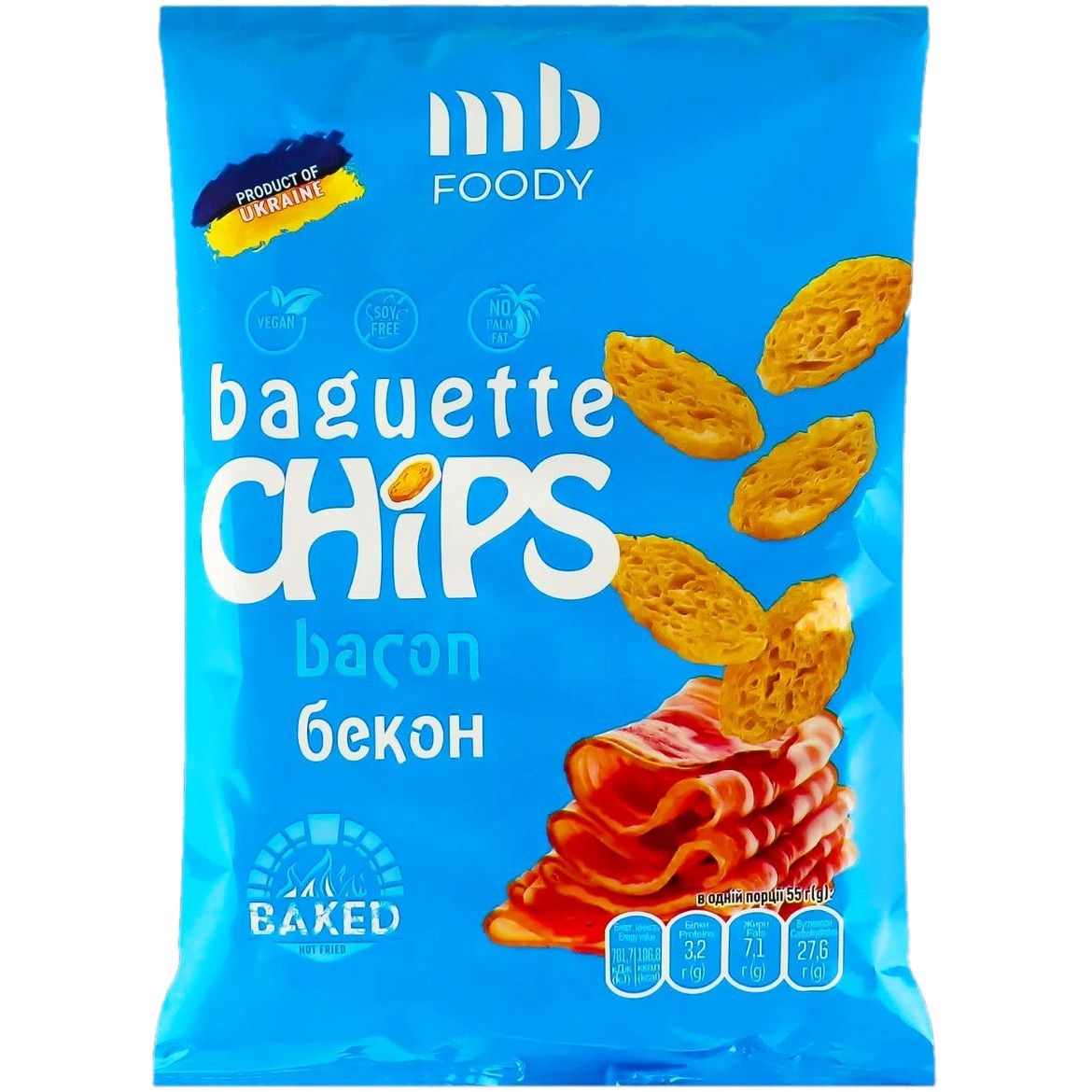 Сухарики MB Foody Baguette Chips Пшеничные Бекон 55 г (942037) - фото 1