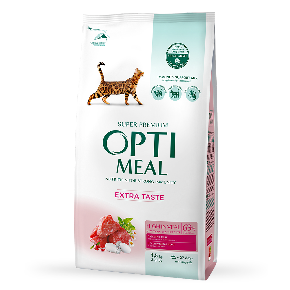 Полнорационный сухой корм для взрослых кошек Optimeal с высоким содержанием телятины, 1,5 кг (B1800501) - фото 1