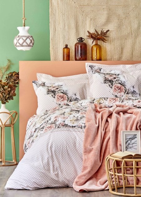 Набор постельное белье с покрывалом Karaca Home Elsa somon 2020-1, евро, персиковый, 5 предметов (svt-2000022231190) - фото 1
