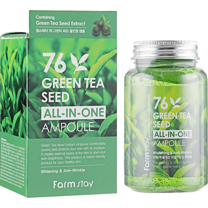 Сыворотка для лица FarmStay All-In-One 76 Green Tea Seed Ampoule с зеленым чаем 250 мл - фото 2