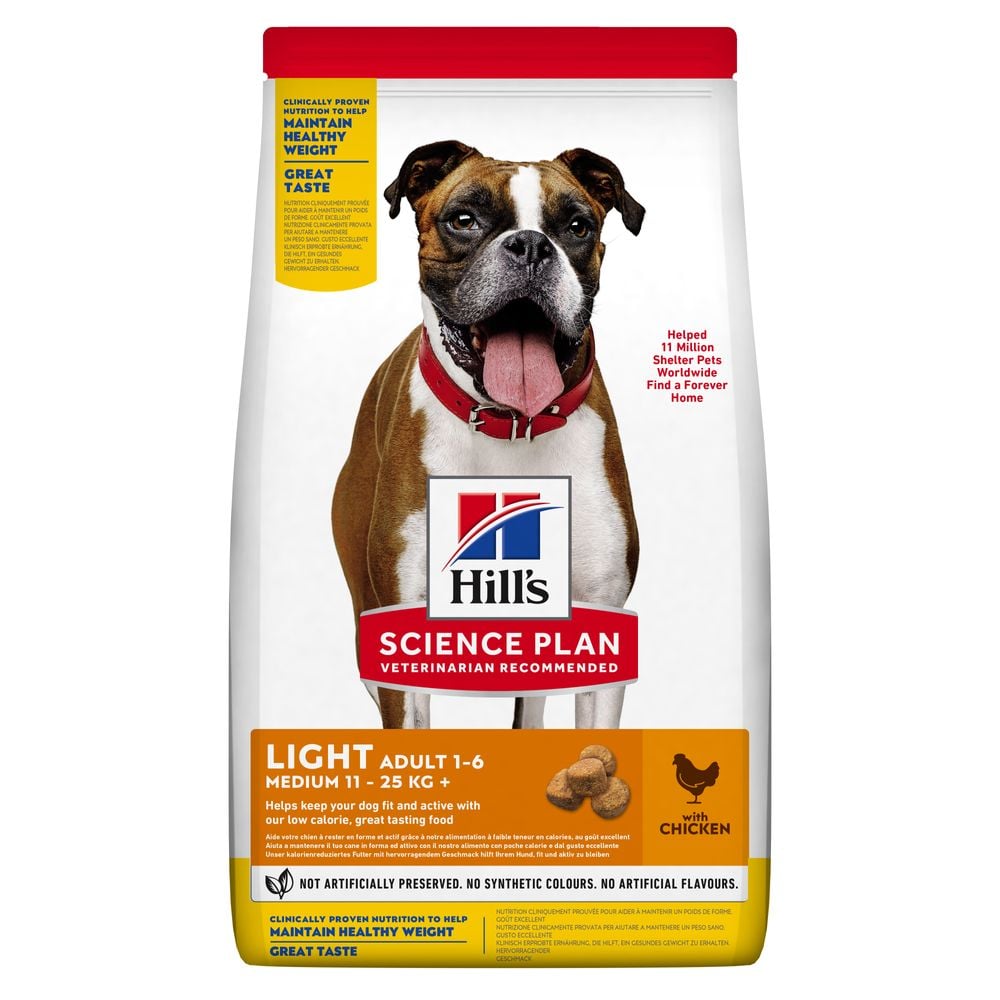 Сухой корм для взрослых собак средних пород Hill's Science Plan Adult Light Medium Breed, для подверженных лишнему весу, с курицей, 14 кг (604359) - фото 1