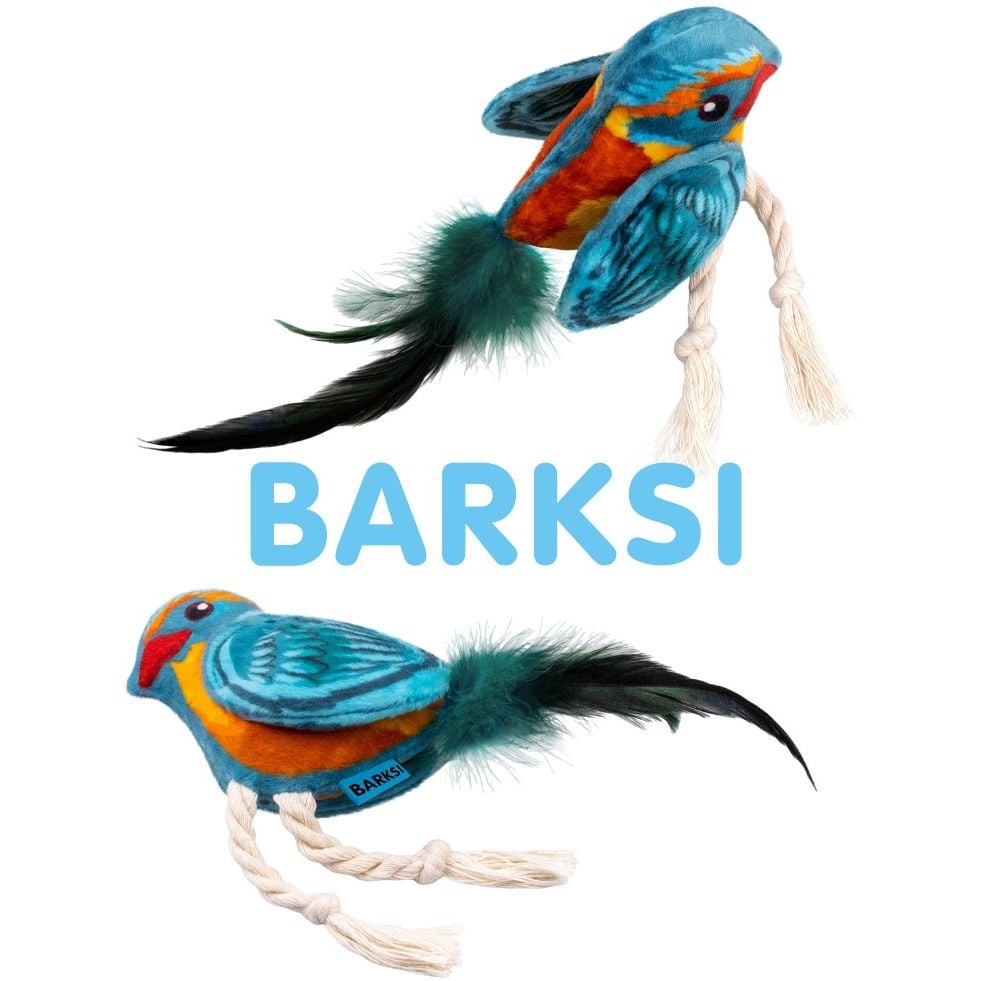 Игрушка для кошек Barksi Птичка с колокольчиком и перьями 12х10 см - фото 3