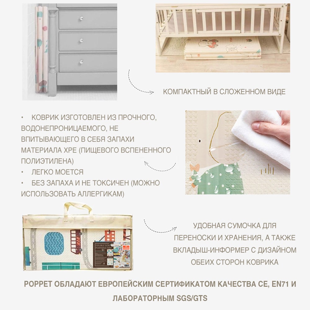 Дитячий двосторонній складний килимок Poppet Спальні малюки та Чарівне місто, 180x150x1 см (PP011-150) - фото 7