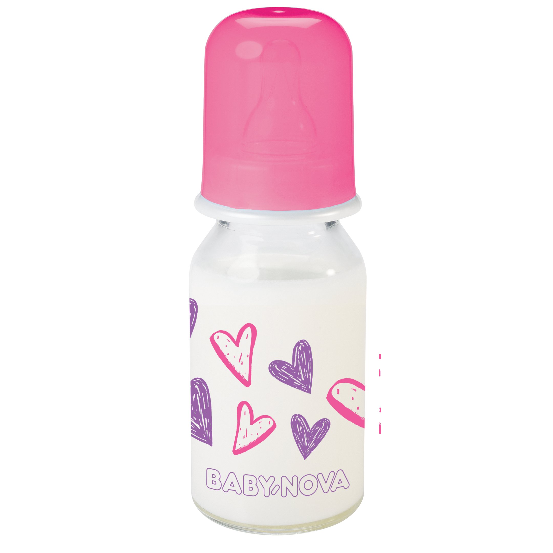 Пляшечка для годування Baby-Nova Декор, скляна, 125 мл, рожевий (3960331) - фото 1