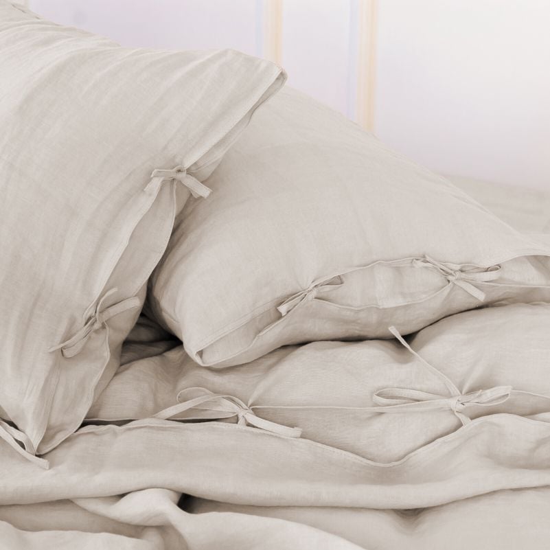 Комплект постельного белья MirSon Natural Linen Jasmine лен семейный бежево-серый (2200008269098) - фото 7