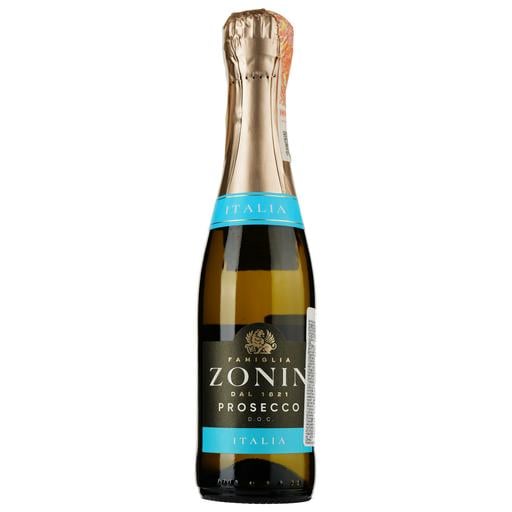 Вино ігристе Zonin Prosecco Spumante Brut Cuvee 1821 DOC, біле, брют, 11%, 0,2 л - фото 1