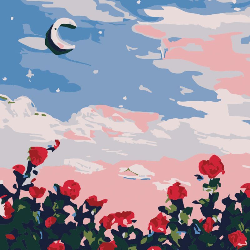 Набор для росписи по номерам Strateg Луна в розах 20х20 см (HH5119) - фото 1