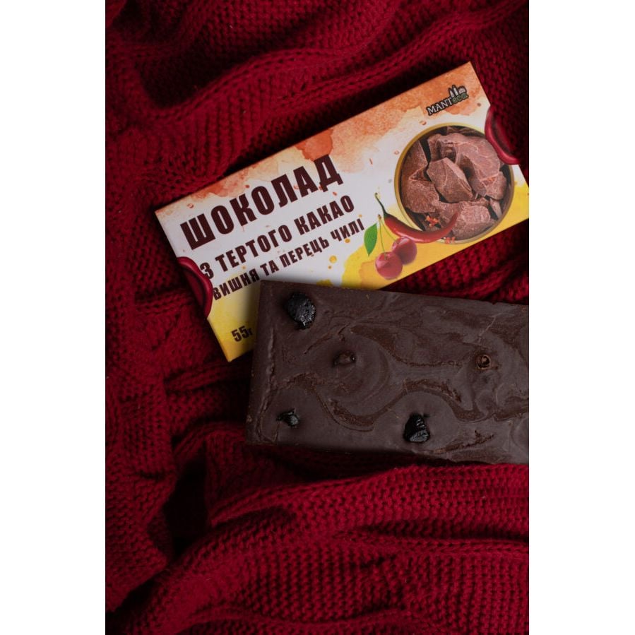Шоколад темный Manteca Вишня и перец чили из тертого какао 55 г - фото 2