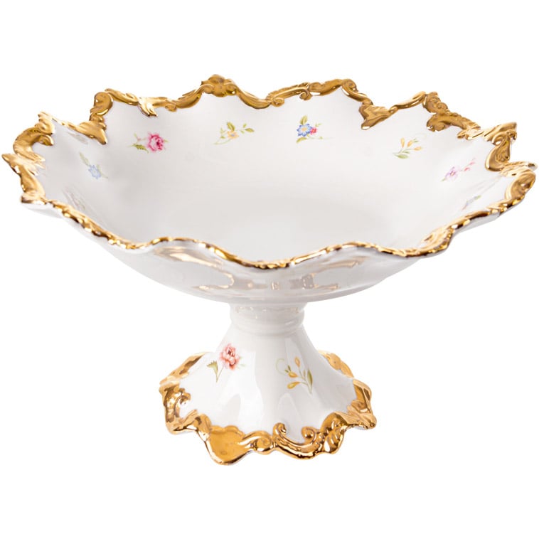 Фото - Прочая столовая посуда Lefard Фруктовниця на ніжці , 25,4 см, білий із золотим  (946-024)