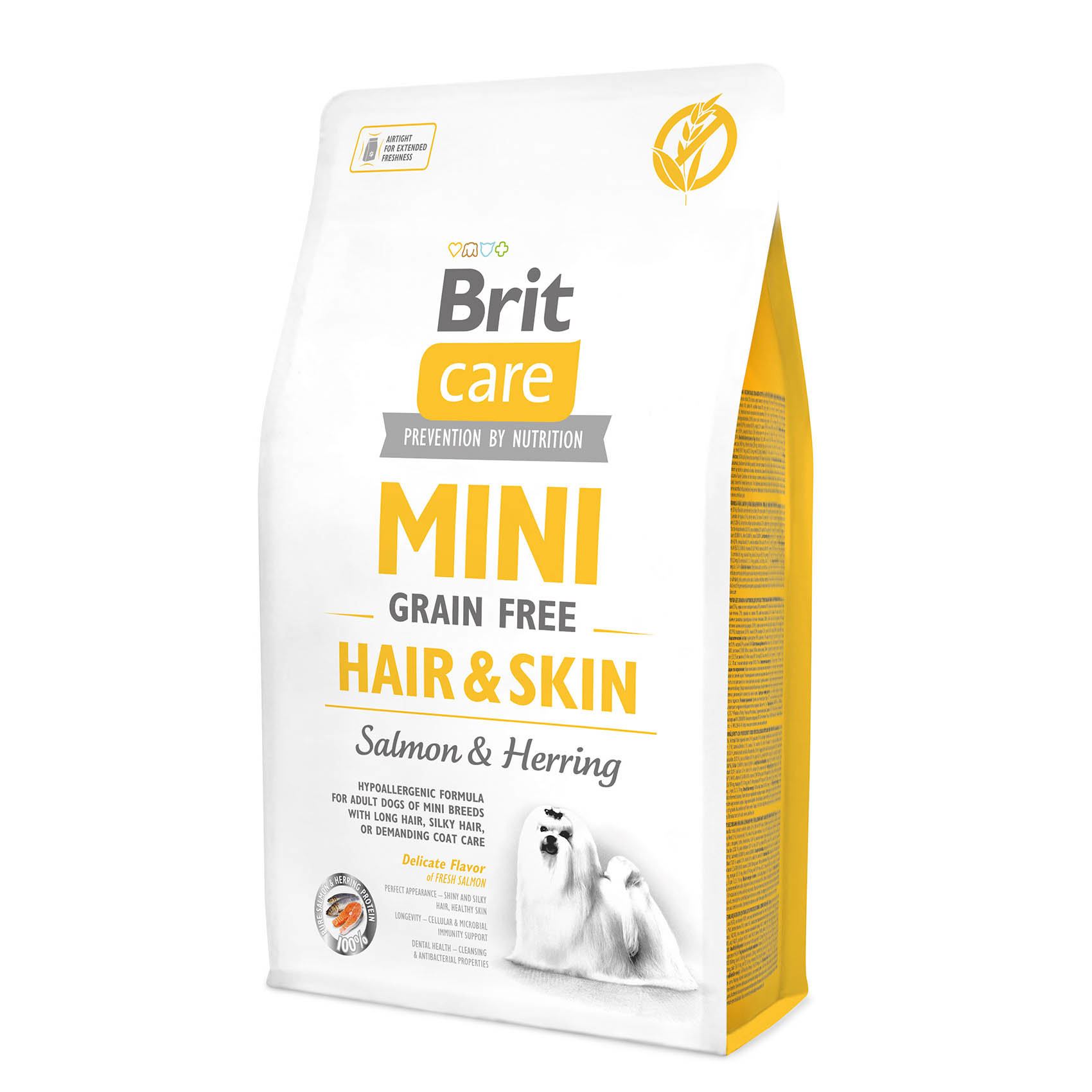Беззерновий сухий корм для собак мініатюрних порід Brit Care GF Mini Hair&Skin, догляд за шерстю, з лососем та оселедцем, 2 кг - фото 1