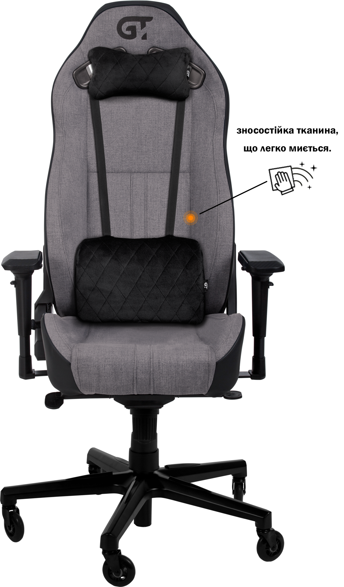 Геймерське крісло GT Racer чорне зі світло-сірим (X-8009 Fabric Light Gray/Black) - фото 6