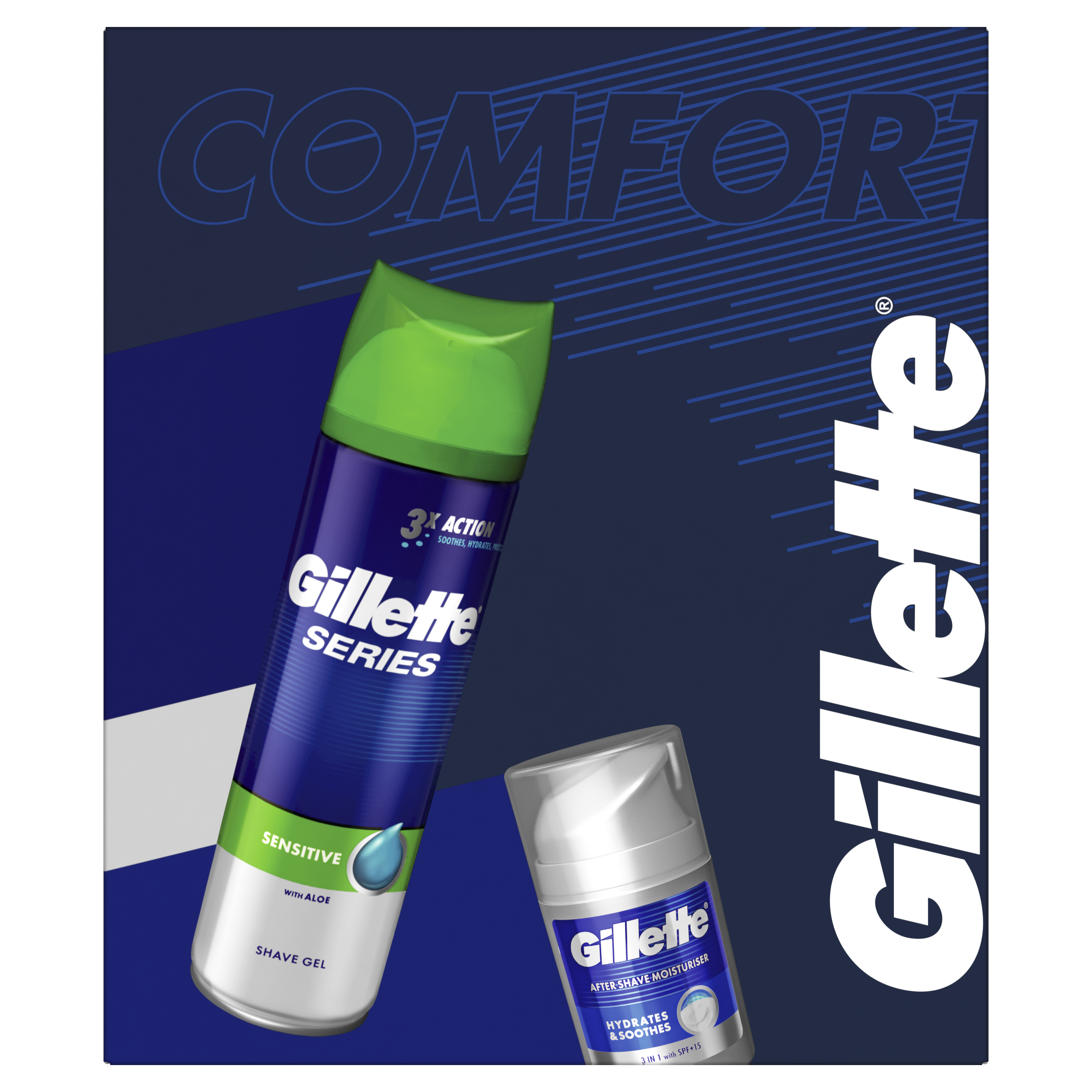 Подарочный набор Gillette: Гель для бритья Series Sensitive Skin Shave Gel For Men 200 мл + Бальзам после бритья 3в1 Мгновенное увлажнение 50 мл - фото 2