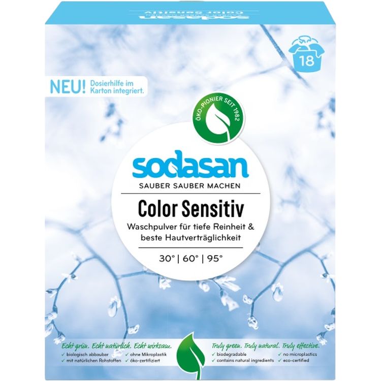 Органический стиральный порошок для белых и цветных вещей Sodasan Comfort sensitive, со смягчителем воды и кондиционером 1 кг - фото 1