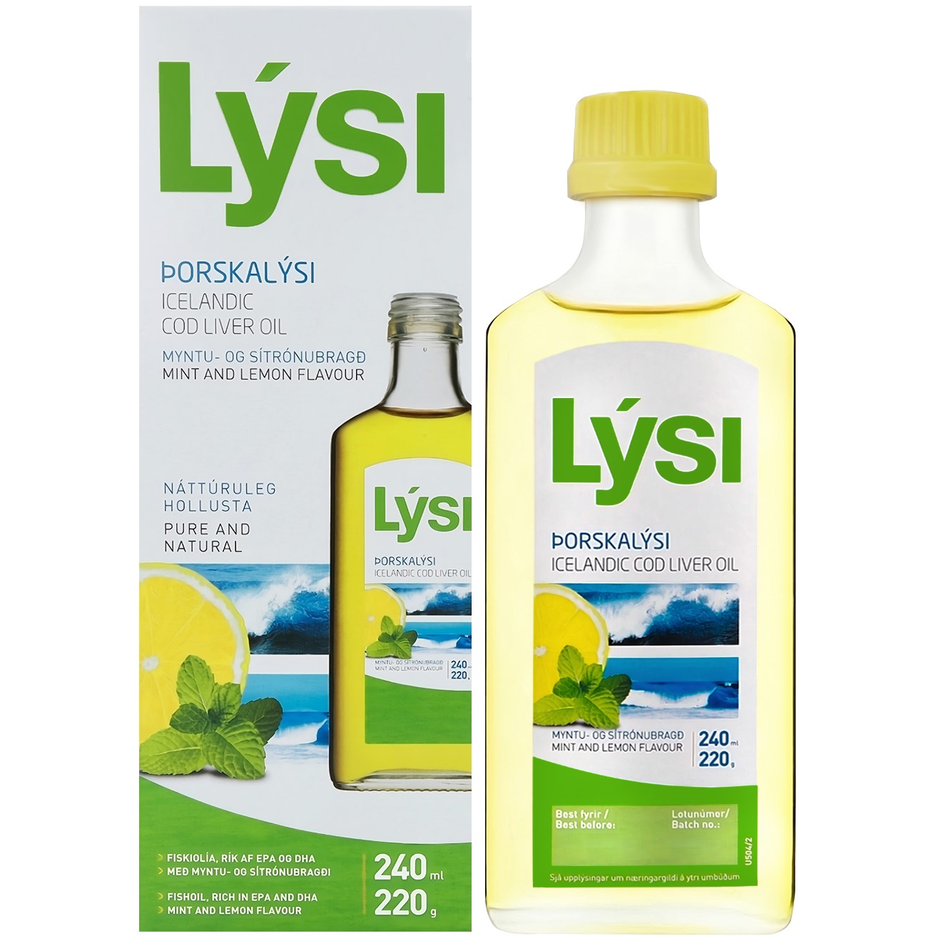 Омега-3 Lysi рыбий жир из печени трески с витаминами A, D, E со вкусом лимона и мяты 240 мл - фото 1