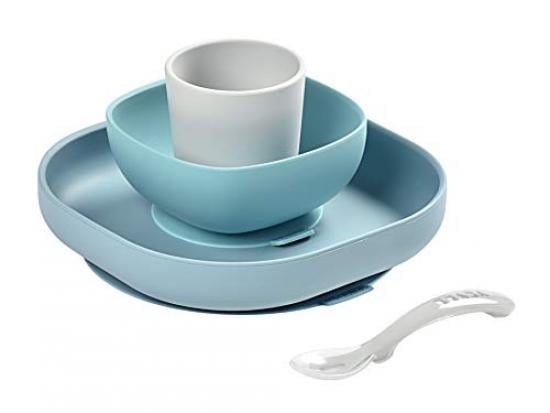 Набор силиконовой посуды Beaba Babycook, 4 предмета, серый с голубым (913472) - фото 1