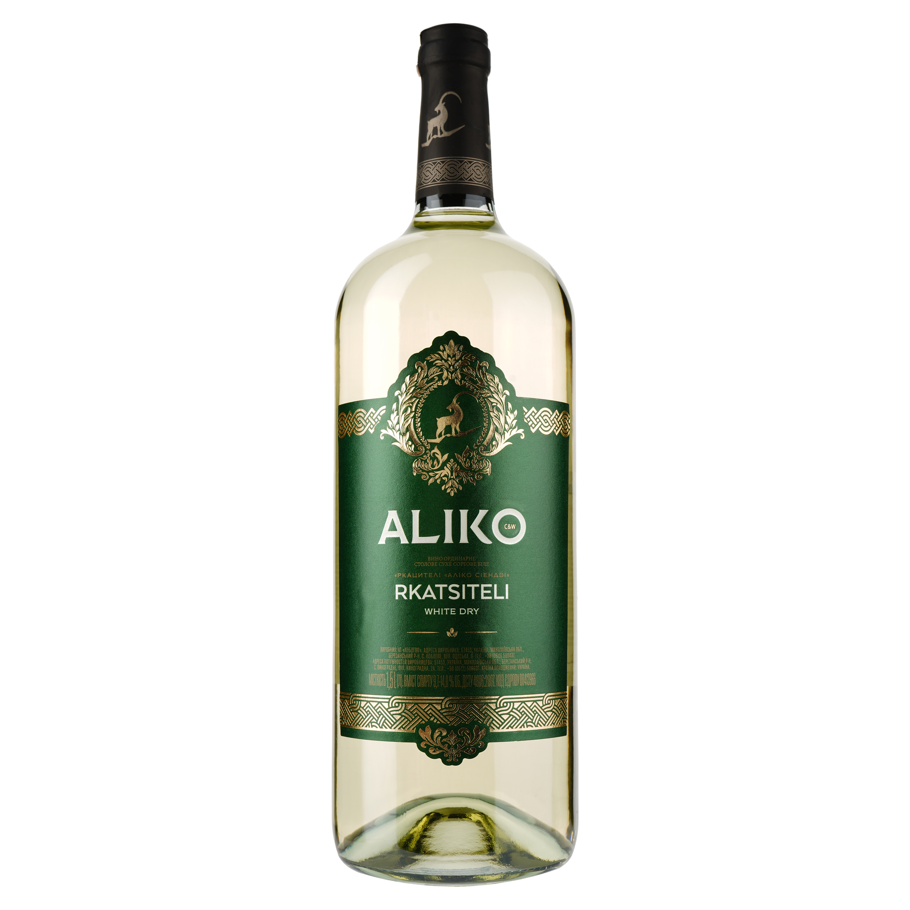 Вино Aliko Ркацителі, біле, сухе, 9,7-14%, 1,5 л - фото 1