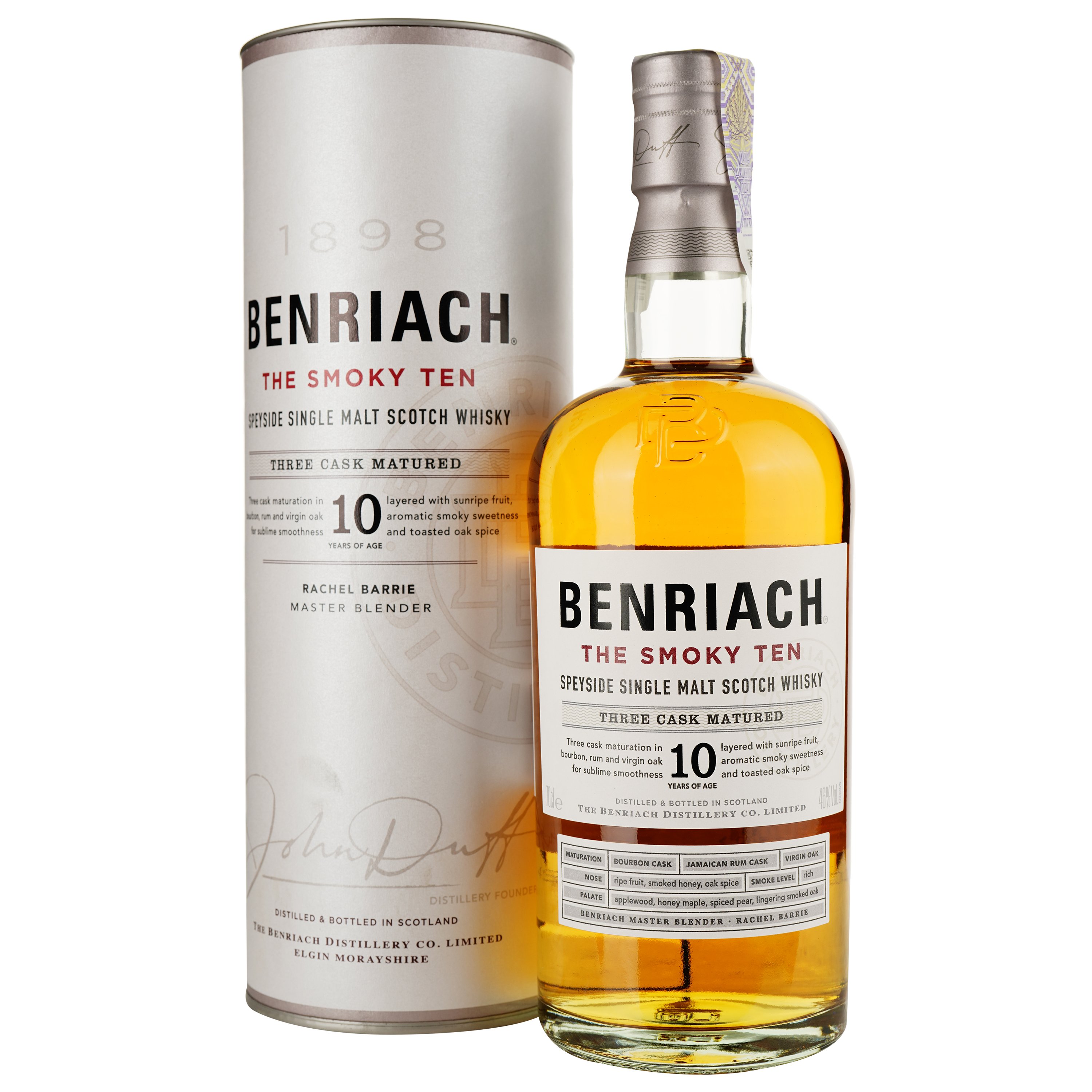 Виски BenRiach The Smoky Ten 10 yo Single Malt Scotch Whisky 46% 0.7 л в тубусе - фото 1