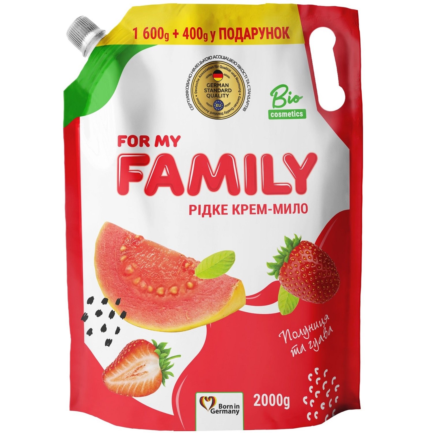 Жидкое крем-мыло For My Family, клубника-гуава-рисовое масло, 2000 г - фото 1