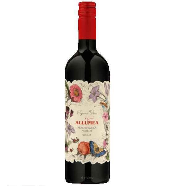 Вино Allumea Неро д'Авола Мерло, червоне, напівсухе, органічне, 13,5%, 0,75 л - фото 1