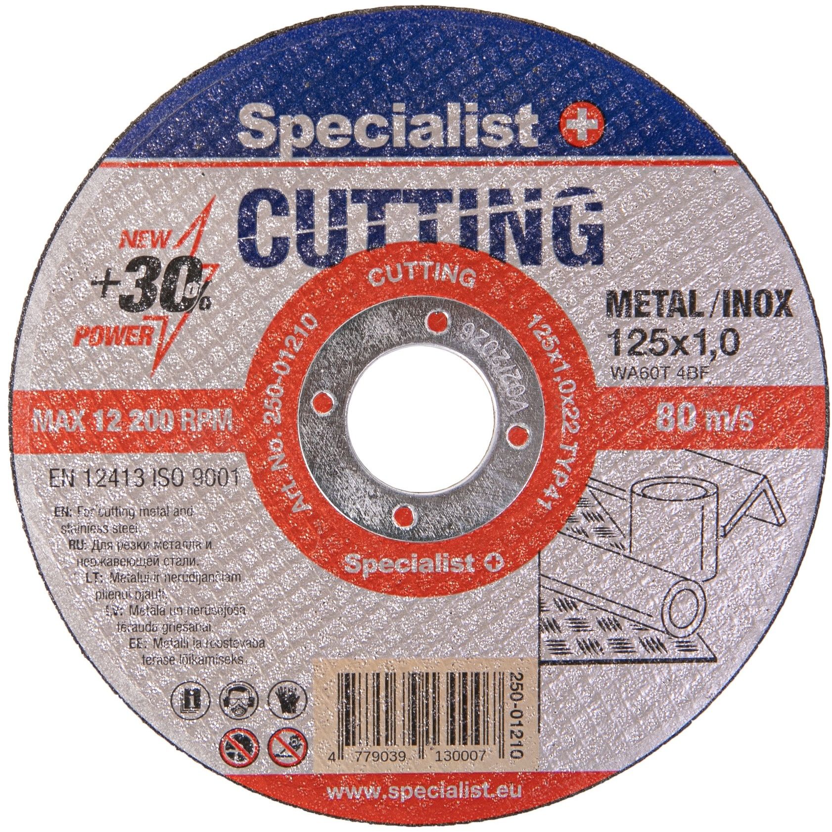 Диск абразивний відрізний Specialist+ Cutting по металу/нержавіючій сталі 125x1x22 мм (250-01210) - фото 1