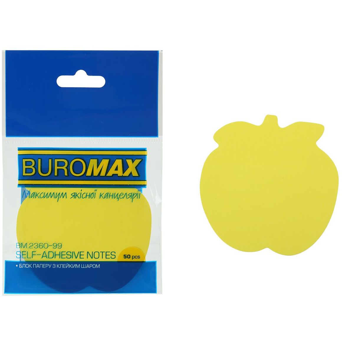 Блок бумаги для заметок Buromax Neon Яблоко с клейким слоем 50 листов в ассортименте (BM.2360-99) - фото 1