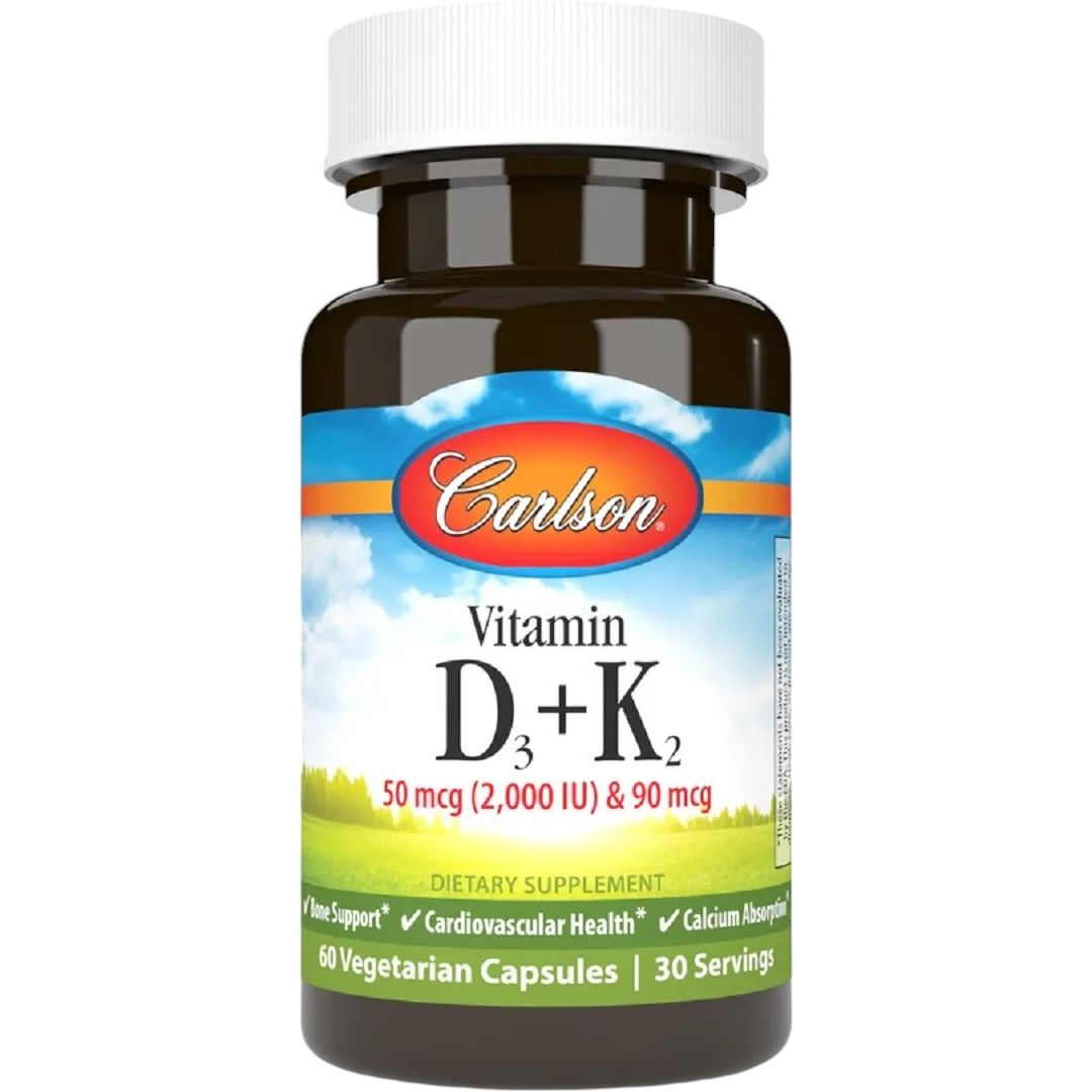 Витамин D3+K2 Carlson Vitamin D3+K2 2000 МЕ 90 мкг 60 вегетарианских капсул - фото 1