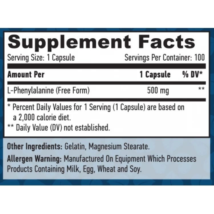 Амінокислота L-Фенілаланін Haya Labs L-Phenylalanine 500 мг 100 капсул - фото 3