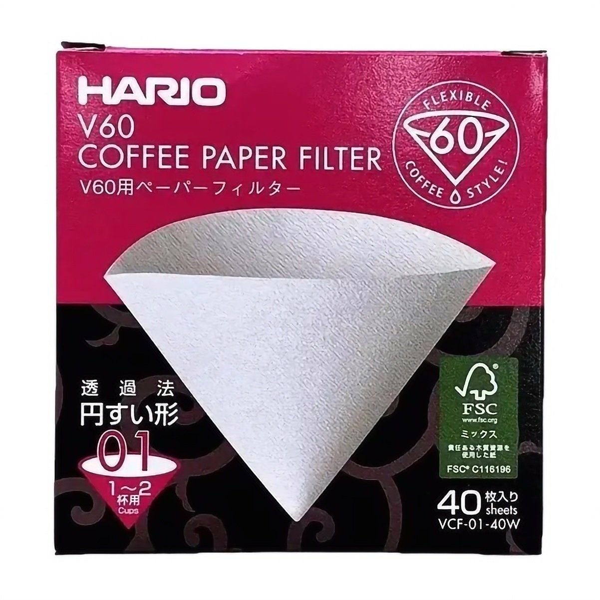 Фильтры бумажные Hario V60 01 для пуровера, 40 шт, белые (VCF-01-40W) - фото 1