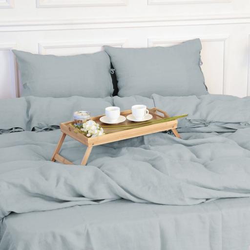 Комплект постельного белья MirSon Natural Linen Caspian лен полуторный серо-голубой (2200008248222) - фото 5