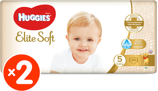 Набор подгузников Huggies Elite Soft 5 (12-22 кг), 112 шт. (2 уп. по 56 шт.) - фото 2