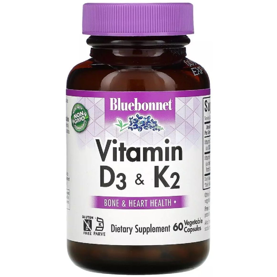 Витамины D3 и K2 Bluebonnet Nutrition 60 вегетарианских капсул - фото 1