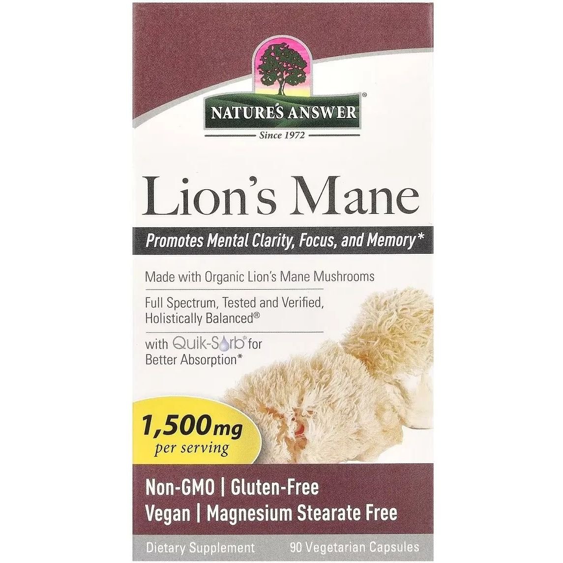 Їжовик гребінчастий Nature's Answer Lion's Mane 1500 мг 90 вегетаріанських капсул - фото 2