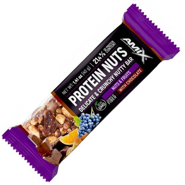 Батончик Amix Protein Nuts Crunchy Nutty Bar орехи и фрукты 40 г - фото 1