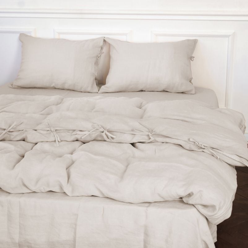 Комплект постельного белья MirSon Natural Linen Jasmine лен детский бежево-серый (2200008269029) - фото 1