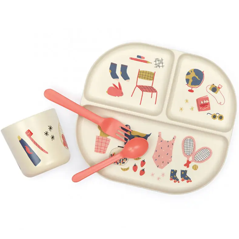 Набір посуду Ekobo Bambino Kids Dinner Set Royal, 4 предмети, бежевий з кораловим (88410) - фото 1