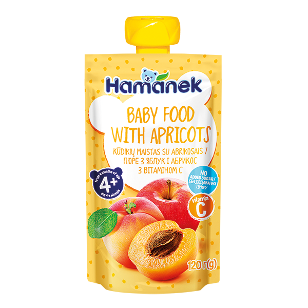 Фото - Дитяче харчування Hamanek Пюре  Pouch Яблуко і абрикос, 120 г 