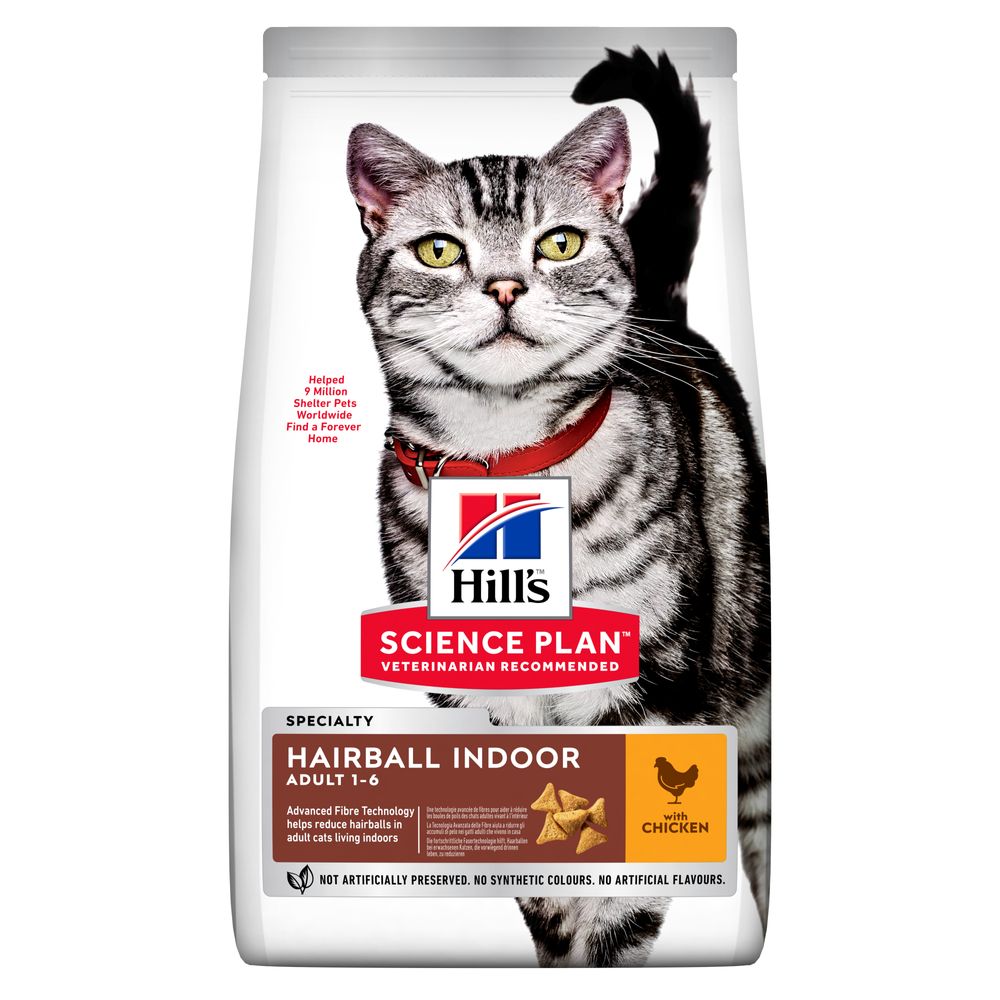 Сухий корм для дорослих котів Hill's Science Plan Adult Hairball Indoor, для виведення грудочок шерсті зі шлунково-кишкового тракту, з куркою, 3 кг (604140) - фото 1