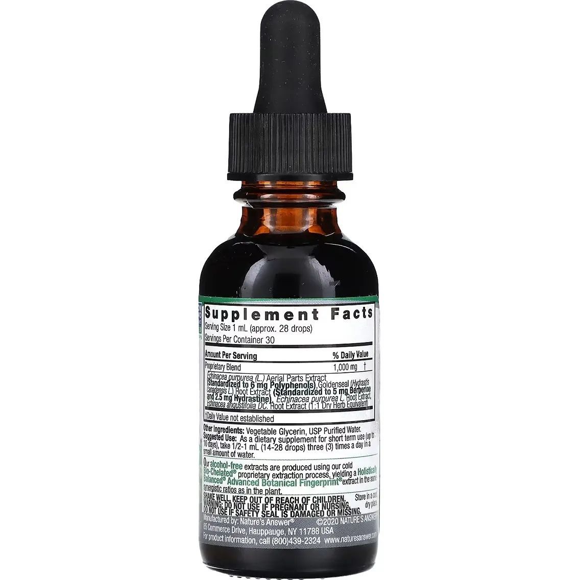 Эхинацея и желтокорень Nature's Answer Echinacea & Goldenseal Alcohol-Free 30 мл - фото 2