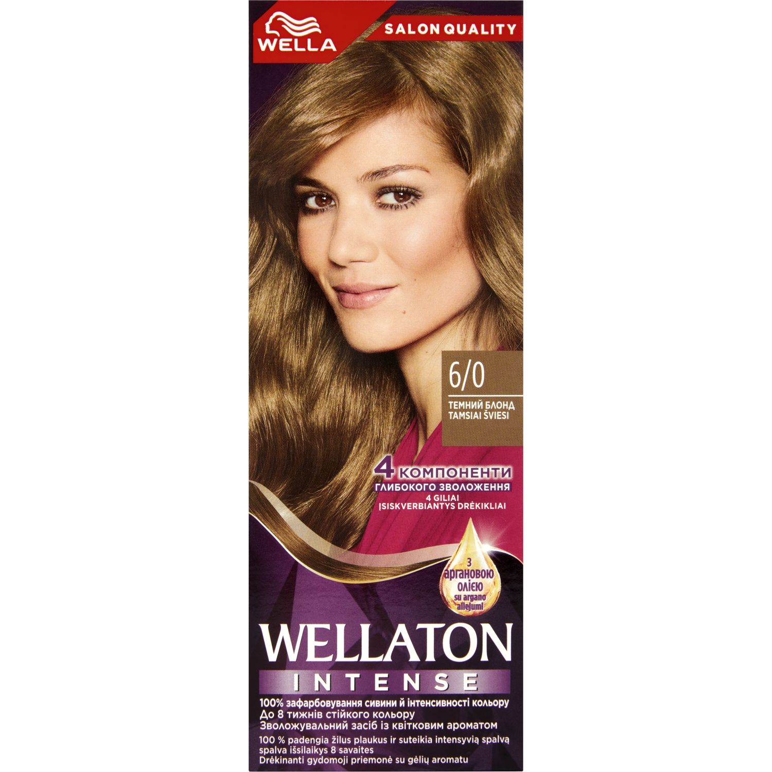 Интенсивная крем-краска для волос Wellaton, оттенок 6/0 (Темный блонд), 110 мл - фото 1