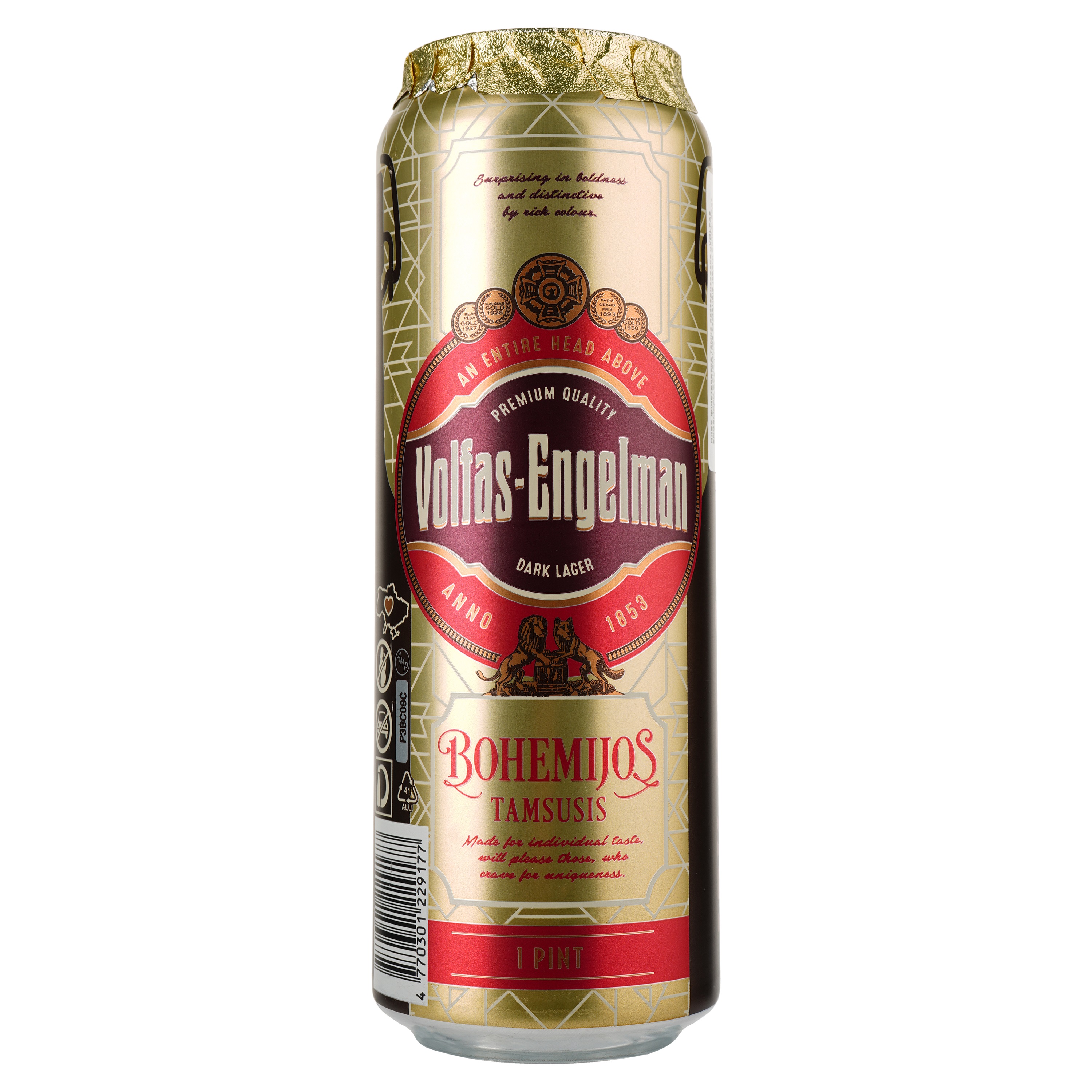 Пиво Volfas Engelman Bohemijos Dark темное, 4.2%, ж/б, 0.568 л - фото 1