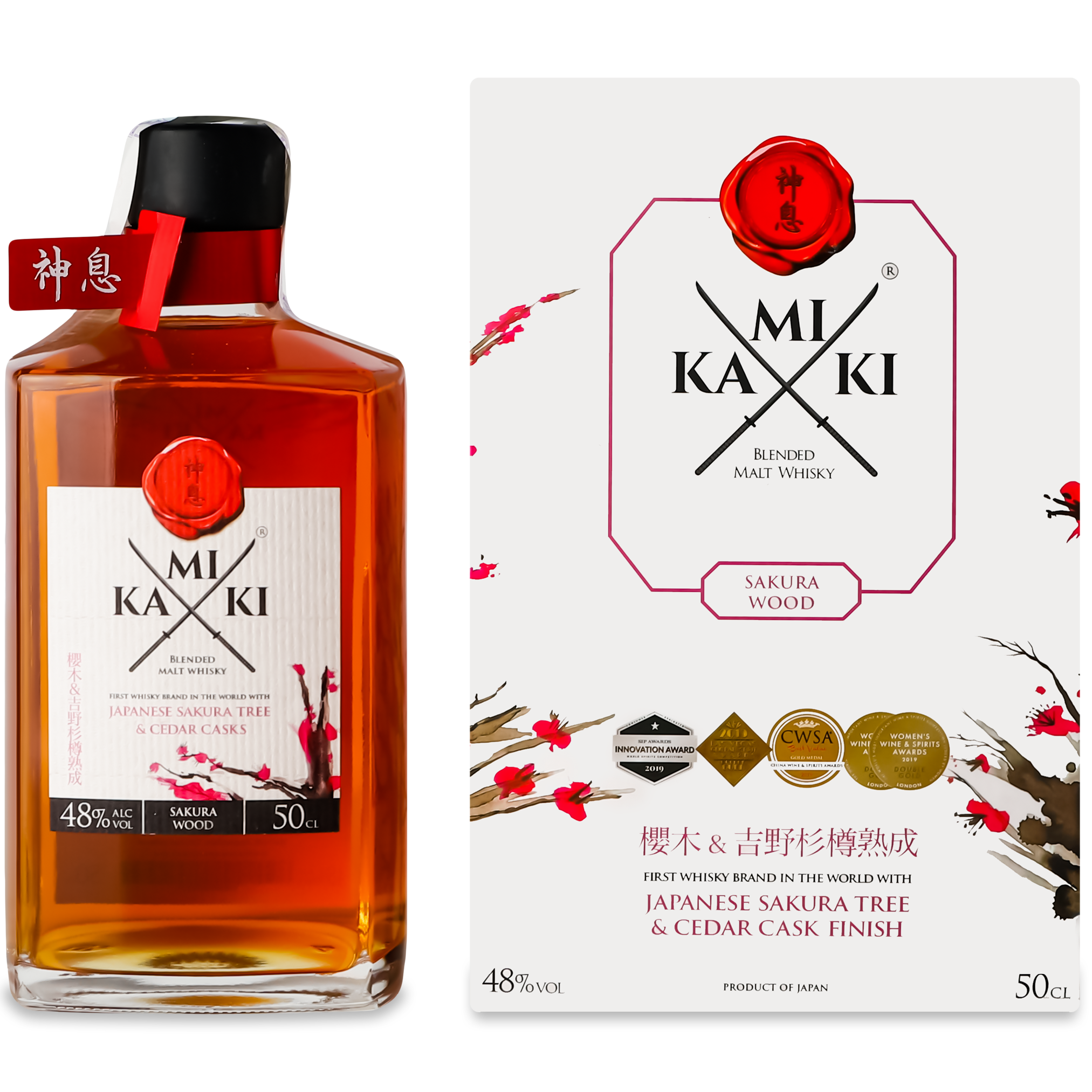 Виски Kamiki Japanese Sakura Tree & Cedar Cask Finish Blended Malt Whiskey, 48%, 0,5 л (827265) - фото 1