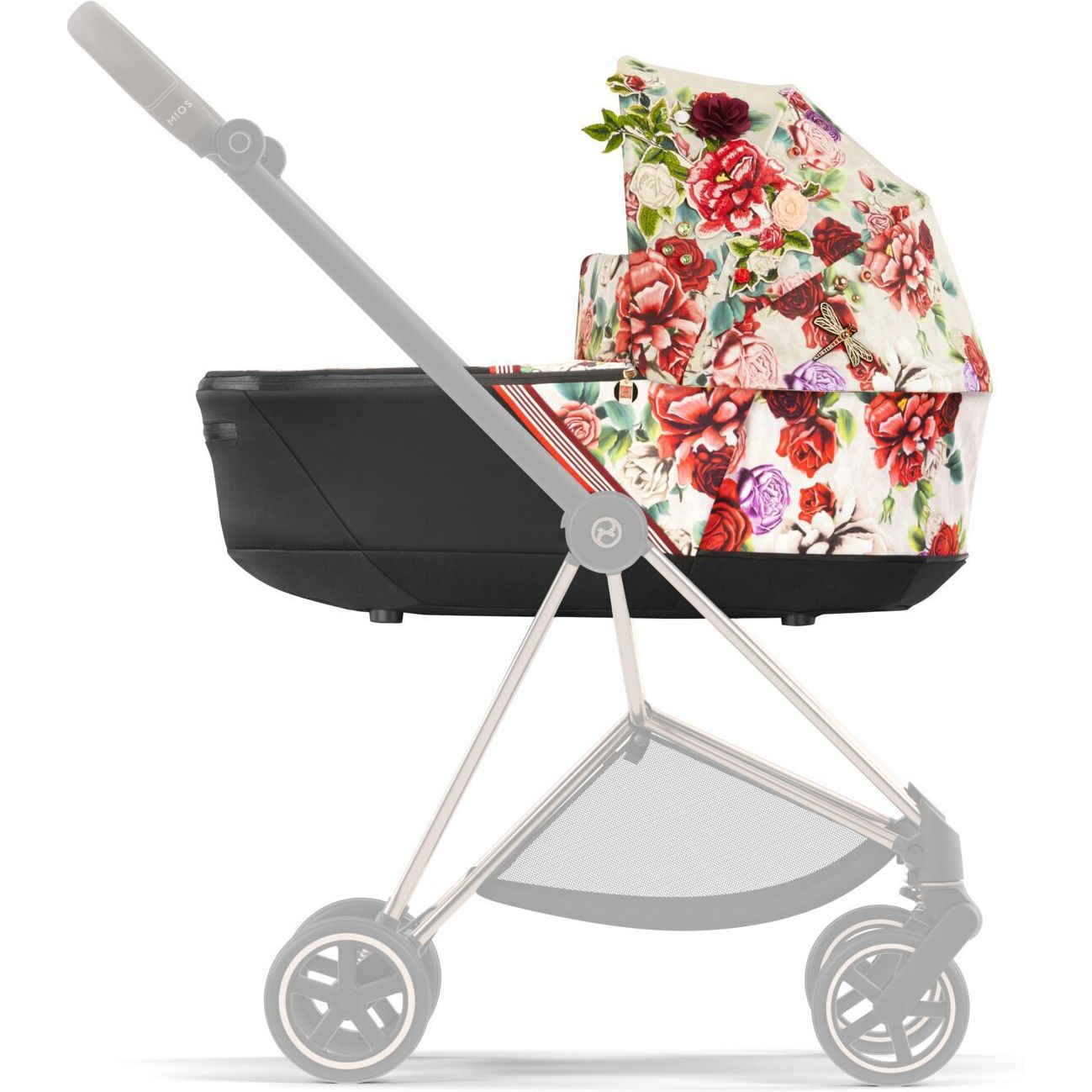 Люлька Cybex Mios Lux Spring Blossom Light + Комплект текстиля Cybex Mios Spring blossom light + Шасси для коляски Cybex Mios LS RBA Chrome Brown - фото 4