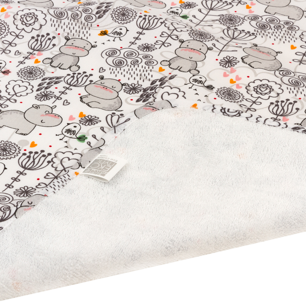 Пеленка непромокаемая Эко Пупс Eco Cotton двухсторонняя Бегемотики-птички 50х70см белый с серым - фото 4