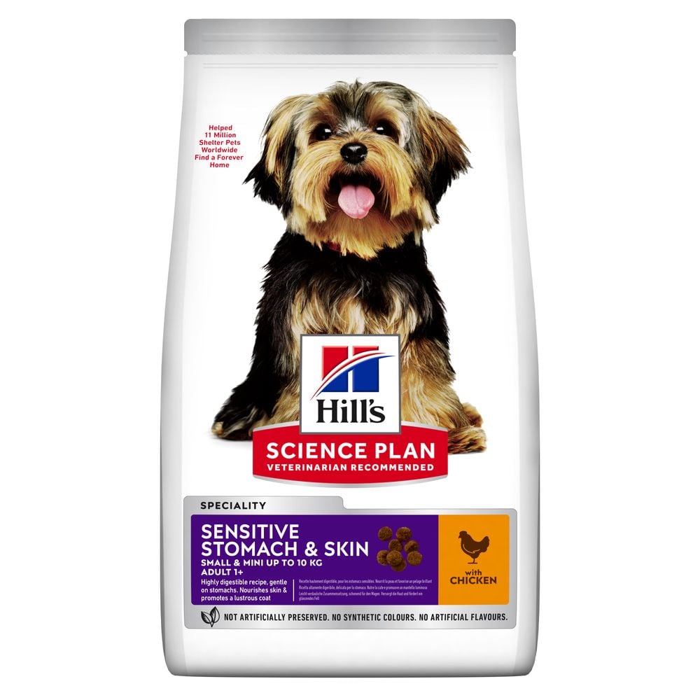 Сухой корм для взрослых собак малых и миниатюрных пород Hill’s Science Plan Adult Sensitive Stomach&Skin Small&MIni, при чувствительном желудке и коже, с курицей, 1,5 кг (604247) - фото 1