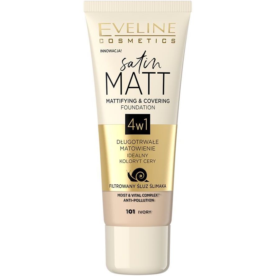 Тональный крем Eveline Cosmetics Satin Matt с матирующим эффектом тон 101 (Ivory) 30 мл - фото 1
