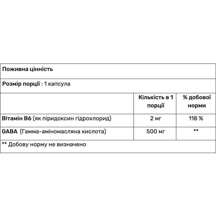 Гамма-аміномасляна кислота + Вітамін В6 Haya Labs Gaba + B6 500 мг 100 капсул - фото 2