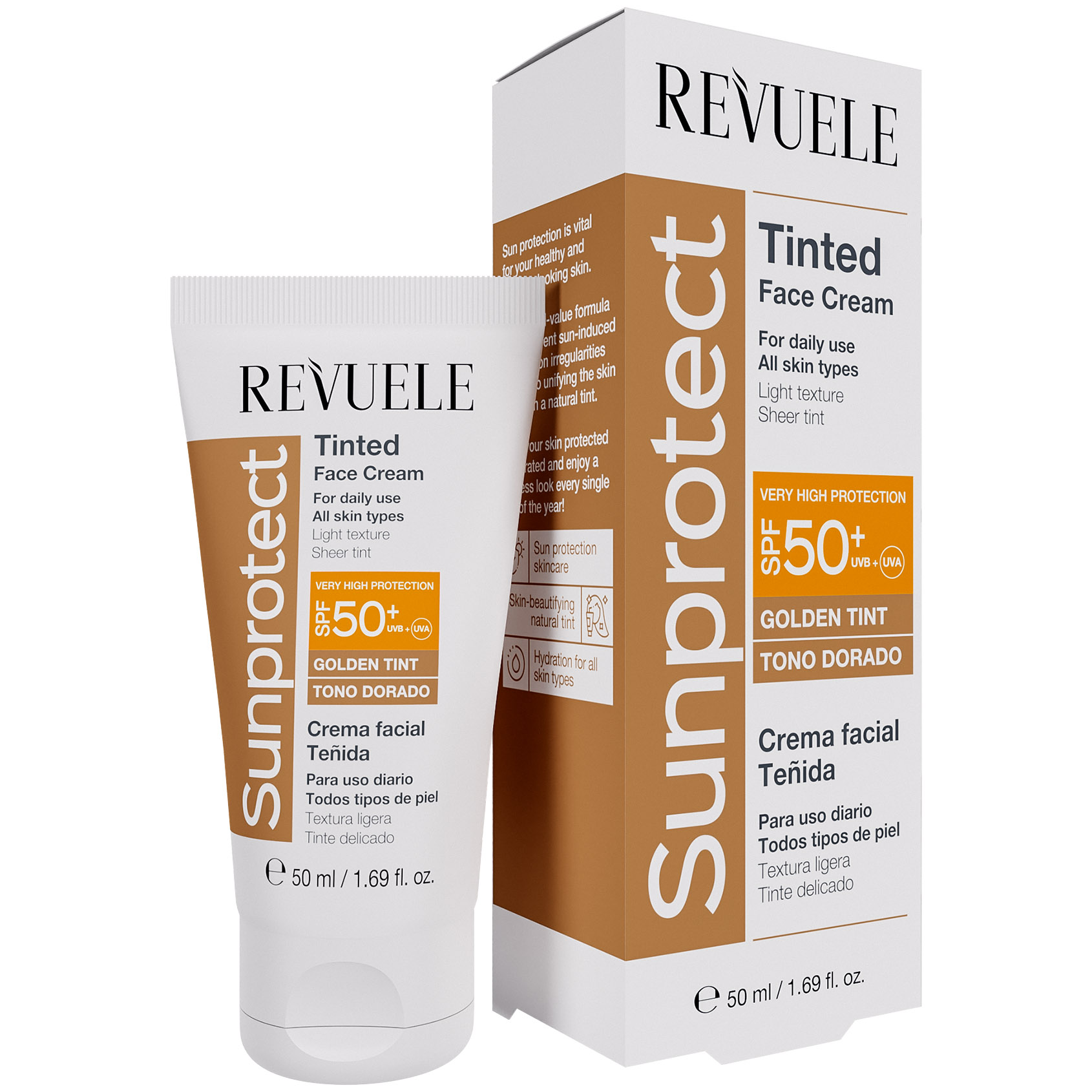 Тонуючий крем для обличчя Revuele Sunprotect Золотистий тон з SPF 50 50 мл - фото 1