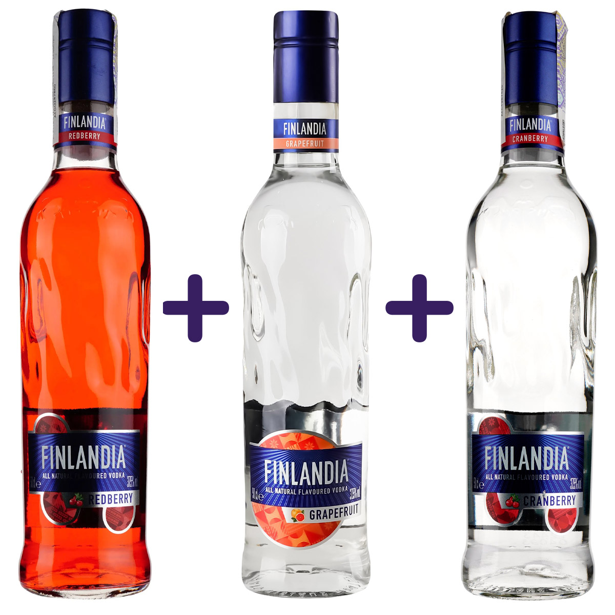 Горілка Finlandia Червона Ягода 37.5% 0.5 л + Горілка Finlandia Grapefruit 37.5 % 0.5 л + Горілка Finlandia Cranberry 37.5% 0.5 л - фото 1