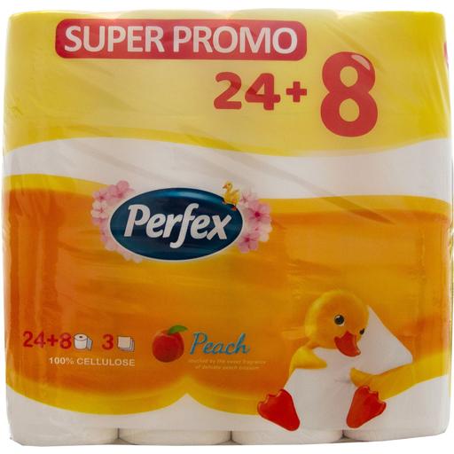 Туалетная бумага Perfex Персик, трехслойная, 24+8 шт. (8606110850652) - фото 1